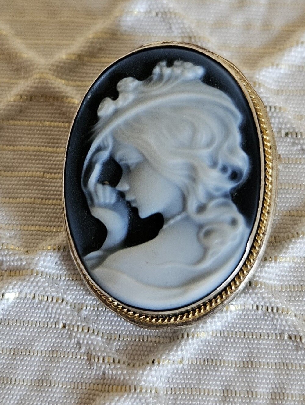 Vintage Italian Sterling Silver 925 Blue Agate Cameo Pendant Brooch Pin
